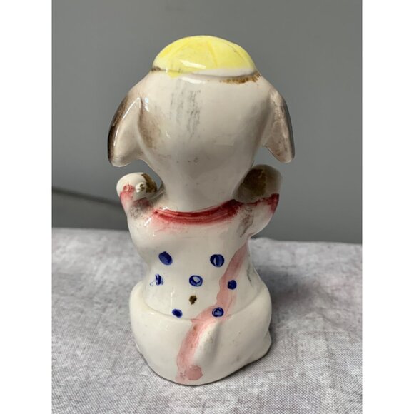 Vintage Hand-Painted Porcelain Dog Figurine Yellow Hat Polka Dot Japan - Picture 3 of 8